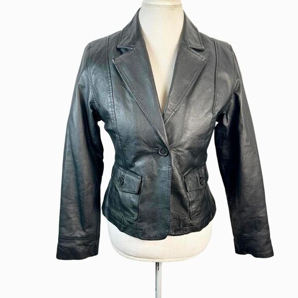 Vintage KC Collections Leather Jacket Womens Size S Blazer Style Coat Pockets - Picture 1 of 11